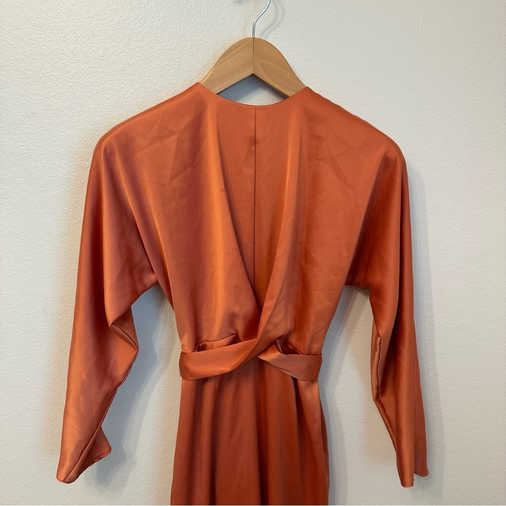 ASOS Rust Orange Satin Wrap Dress - Picture 5 of 11